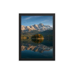 Eibsee and Zugspitze Reflection Germany framed print on a plain backdrop in size 12"x16".
