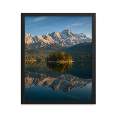 Eibsee and Zugspitze Reflection Germany framed print on a plain backdrop in size 16"x20".