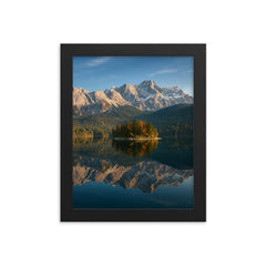 Eibsee and Zugspitze Reflection Germany framed print on a plain backdrop in size 8"x10".