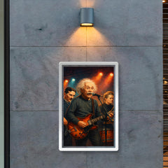 Einstein Tesla and Curie as a rock band on stage poster 2
