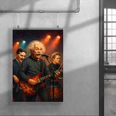 Einstein Tesla and Curie as a rock band on stage poster 4