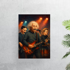Einstein Tesla and Curie as a rock band on stage poster 7