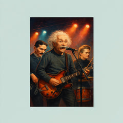 Einstein Tesla and Curie as a rock band on stage poster 8