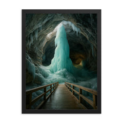 Eisriesenwelt Ice Cave Austria framed print on a plain backdrop in size 18"x24".