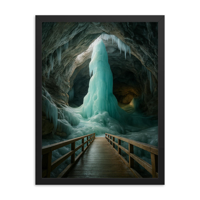 Eisriesenwelt Ice Cave Austria framed print on a plain backdrop in size 18