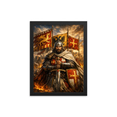 El Cid before Valencia banners framed print on a plain backdrop in size 12"x16".