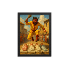 El Colacho Baby Jumping Festival Spain framed print on a plain backdrop in size 12"x16".