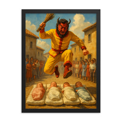 El Colacho Baby Jumping Festival Spain framed print on a plain backdrop in size 18"x24".