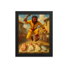 El Colacho Baby Jumping Festival Spain framed print on a plain backdrop in size 8"x10".