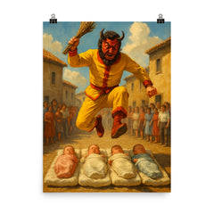 El Colacho Baby Jumping Festival Spain poster on a plain backdrop in size 8"x10".