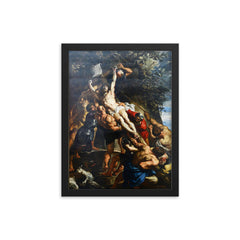 Elevation of the Cross by Peter Paul Rubens framed print on a plain backdrop in size 12"x16".