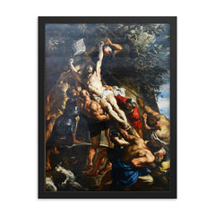 Elevation of the Cross by Peter Paul Rubens framed print on a plain backdrop in size 18"x24".