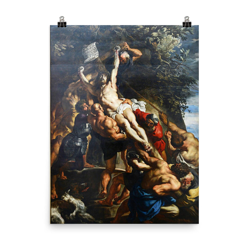 Elevation of the Cross by Peter Paul Rubens poster on a plain backdrop in size 8