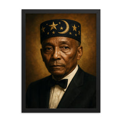 Elijah Muhammad portrait framed print on a plain backdrop in size 18"x24".