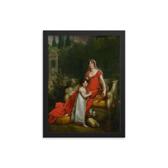 Elisa Bonaparte with her daughter Napoleona Baciocchi - Francois Gerard framed print on a plain backdrop in size 12"x16".