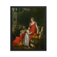 Elisa Bonaparte with her daughter Napoleona Baciocchi - Francois Gerard framed print on a plain backdrop in size 16"x20".