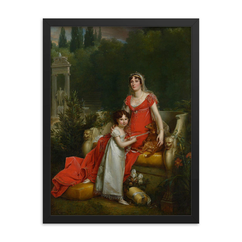 Elisa Bonaparte with her daughter Napoleona Baciocchi - Francois Gerard framed print on a plain backdrop in size 18