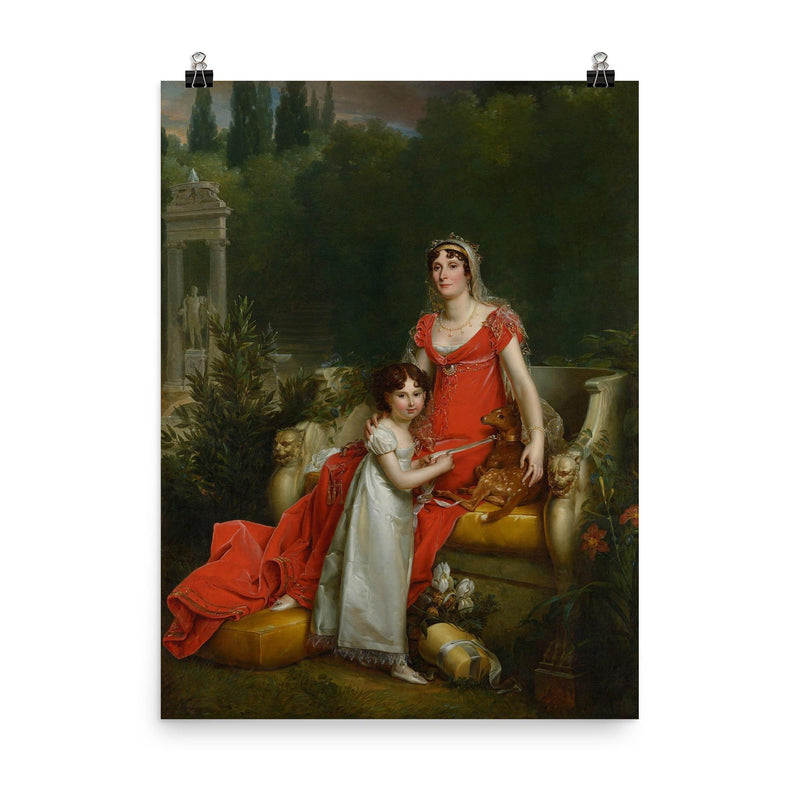 Elisa Bonaparte with her daughter Napoleona Baciocchi - Francois Gerard poster on a plain backdrop in size 8