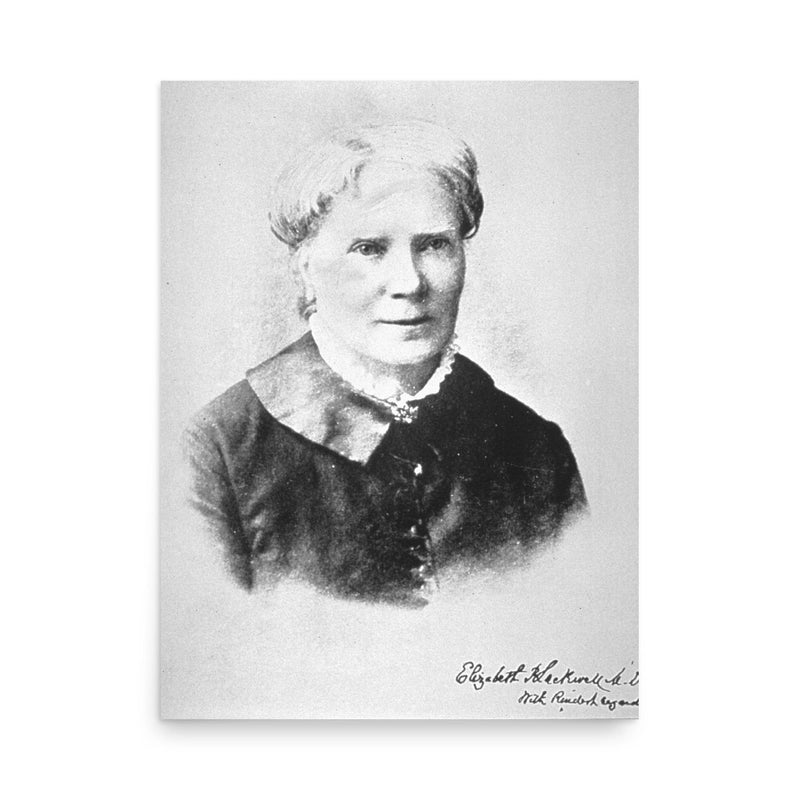 Elizabeth Blackwell poster on a plain backdrop in size 18