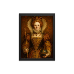 Elizabeth I framed print on a plain backdrop in size 12"x16".