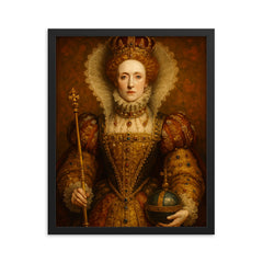 Elizabeth I framed print on a plain backdrop in size 16"x20".