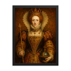 Elizabeth I framed print on a plain backdrop in size 18"x24".