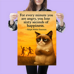 Emerson quote grumpy cat sunset happiness and anger poster 3