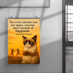Emerson quote grumpy cat sunset happiness and anger poster 4
