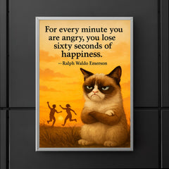 Emerson quote grumpy cat sunset happiness and anger poster 5