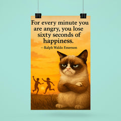 Emerson quote grumpy cat sunset happiness and anger poster 6