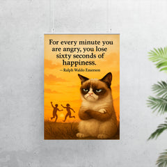 Emerson quote grumpy cat sunset happiness and anger poster 7