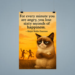 Emerson quote grumpy cat sunset happiness and anger poster 9