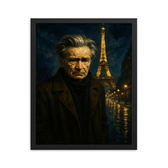 Emil Cioran in sleepless Paris midnight framed print on a plain backdrop in size 16"x20".