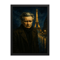 Emil Cioran in sleepless Paris midnight framed print on a plain backdrop in size 18"x24".