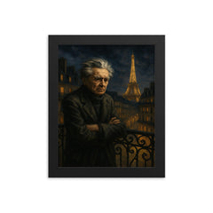 Emil Cioran on a sleepless Paris balcony framed print on a plain backdrop in size 8"x10".