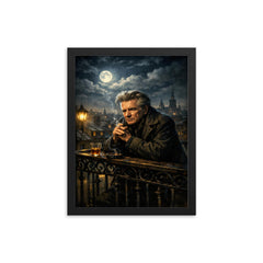 Emil Cioran on sleepless midnight balcony framed print on a plain backdrop in size 12"x16".