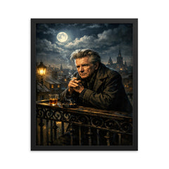 Emil Cioran on sleepless midnight balcony framed print on a plain backdrop in size 16"x20".