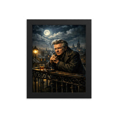 Emil Cioran on sleepless midnight balcony framed print on a plain backdrop in size 8"x10".