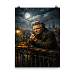 Emil Cioran on sleepless midnight balcony poster on a plain backdrop in size 8"x10".