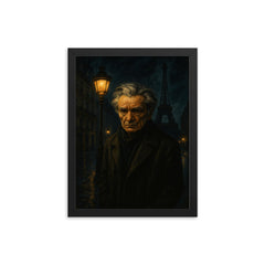 Emil Cioran under sleepless Paris lamplight framed print on a plain backdrop in size 12"x16".