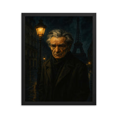 Emil Cioran under sleepless Paris lamplight framed print on a plain backdrop in size 16"x20".