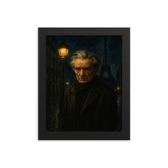 Emil Cioran under sleepless Paris lamplight framed print on a plain backdrop in size 8"x10".