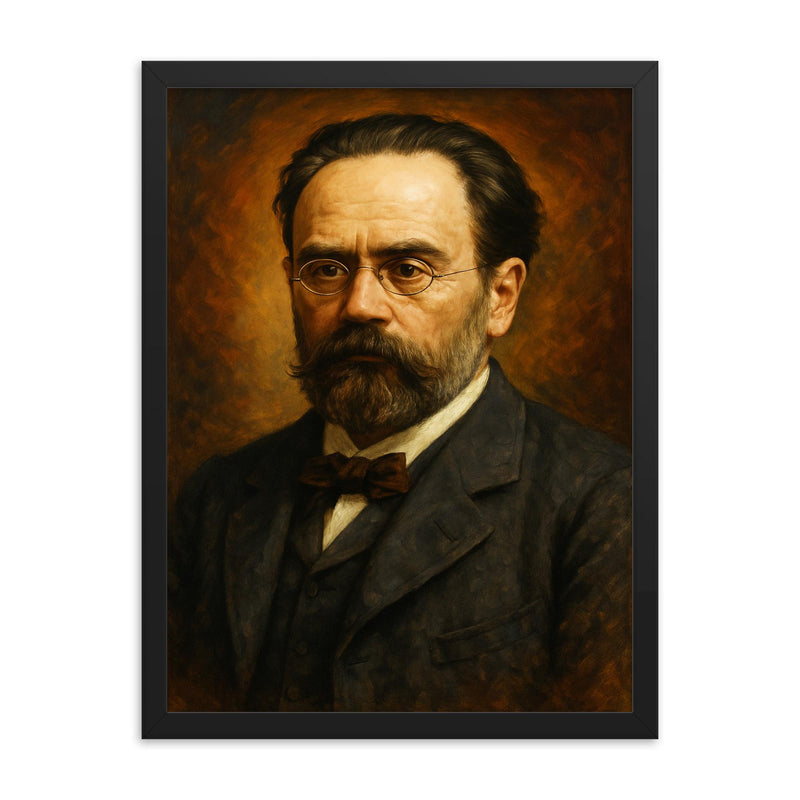 Emile Zola framed print on a plain backdrop in size 18