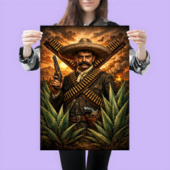 Emiliano Zapata beneath crossed bandoliers and agave poster 3