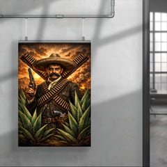 Emiliano Zapata beneath crossed bandoliers and agave poster 4