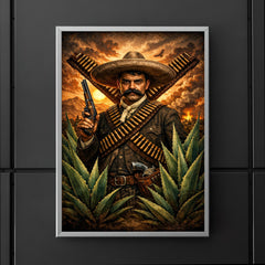 Emiliano Zapata beneath crossed bandoliers and agave poster 5