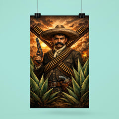 Emiliano Zapata beneath crossed bandoliers and agave poster 6