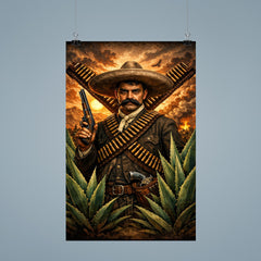 Emiliano Zapata beneath crossed bandoliers and agave poster 9
