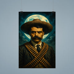 Emiliano Zapata moonlit portrait with cartridge belts poster 9