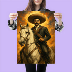 Emiliano Zapata on white horse bandolier crossed poster 3